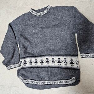 Vtg Alpaca Sweater Pullover Womens S/M Soft Signature Imports Crew Gray White